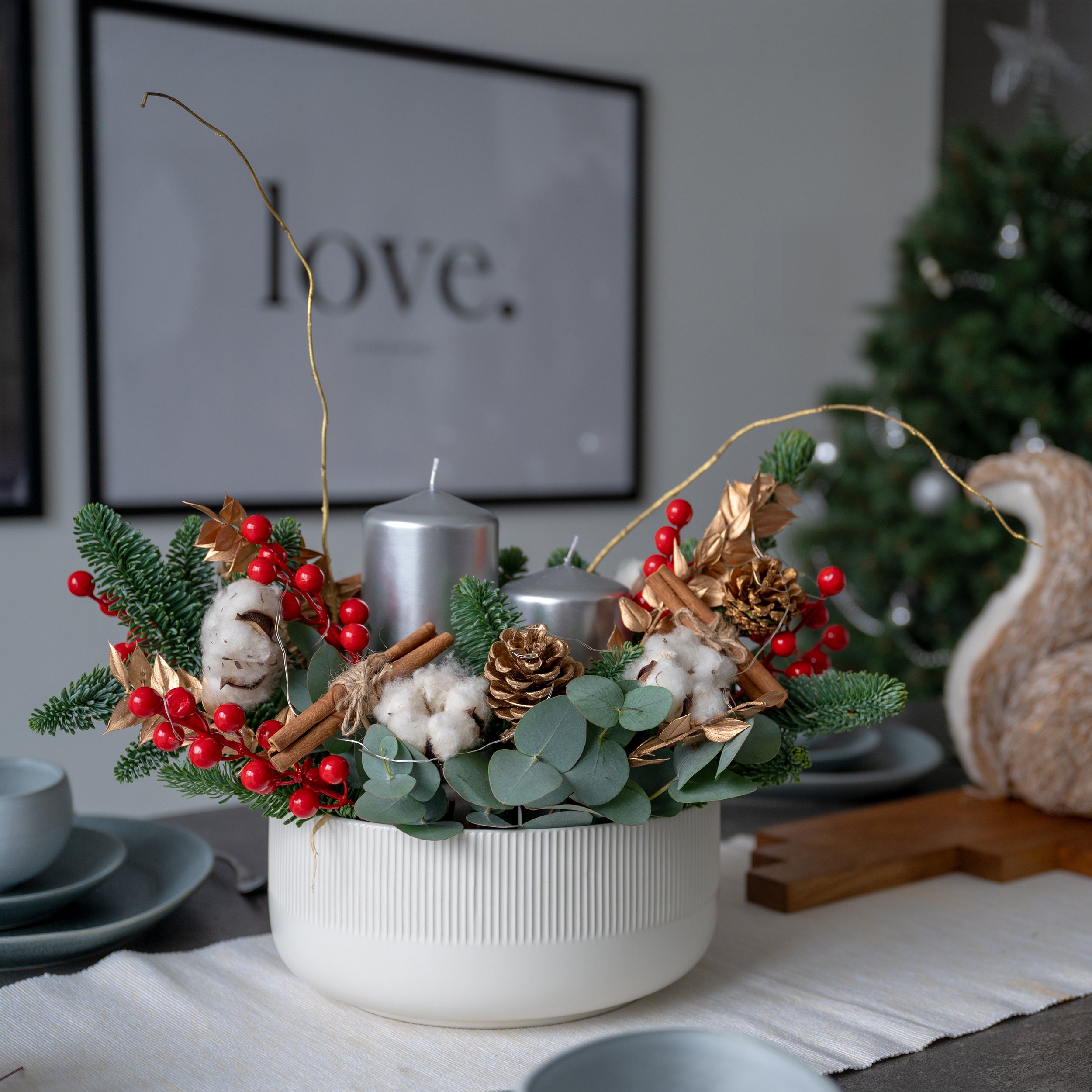 Magical Christmas Double Candle Centrepiece
