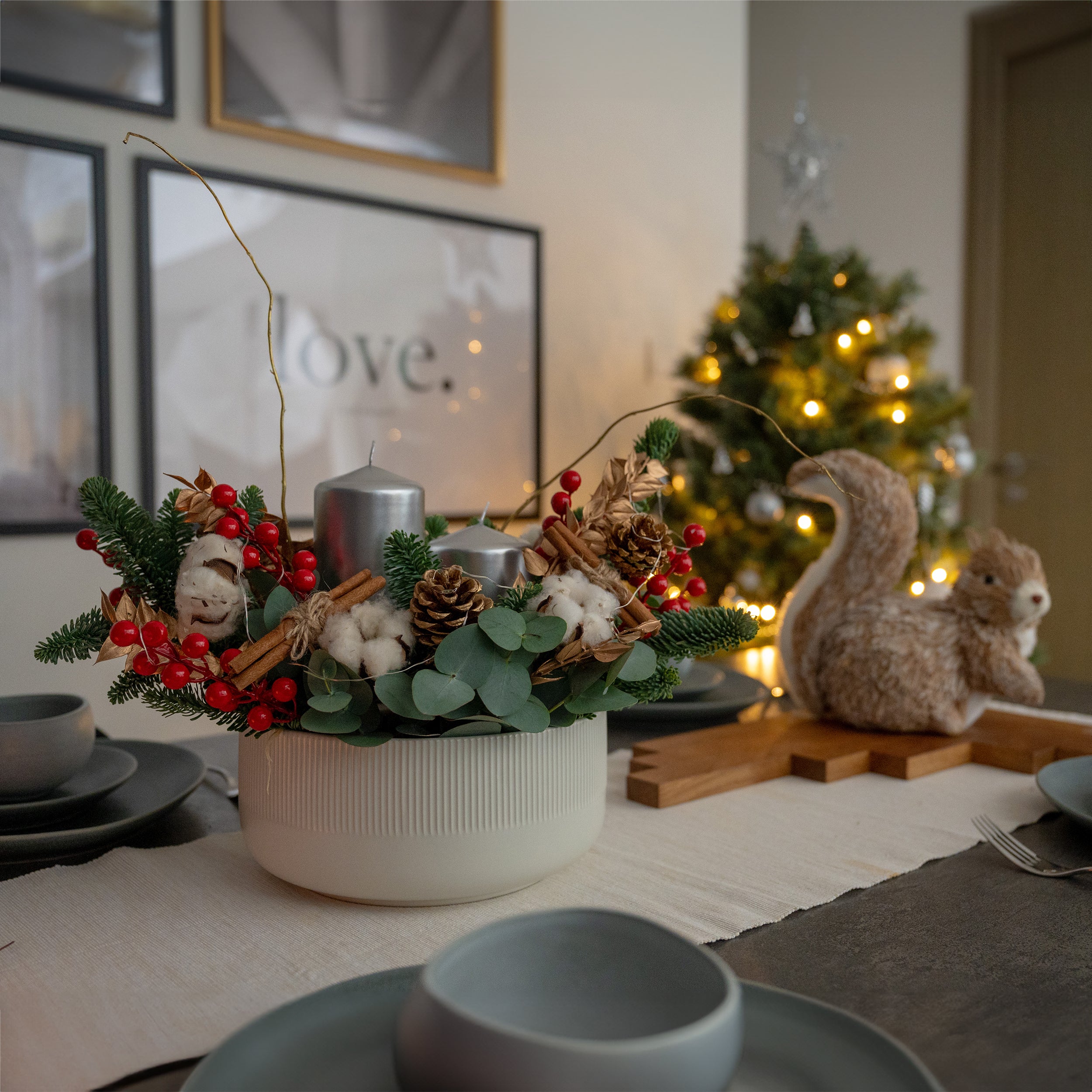 Magical Christmas Double Candle Centrepiece