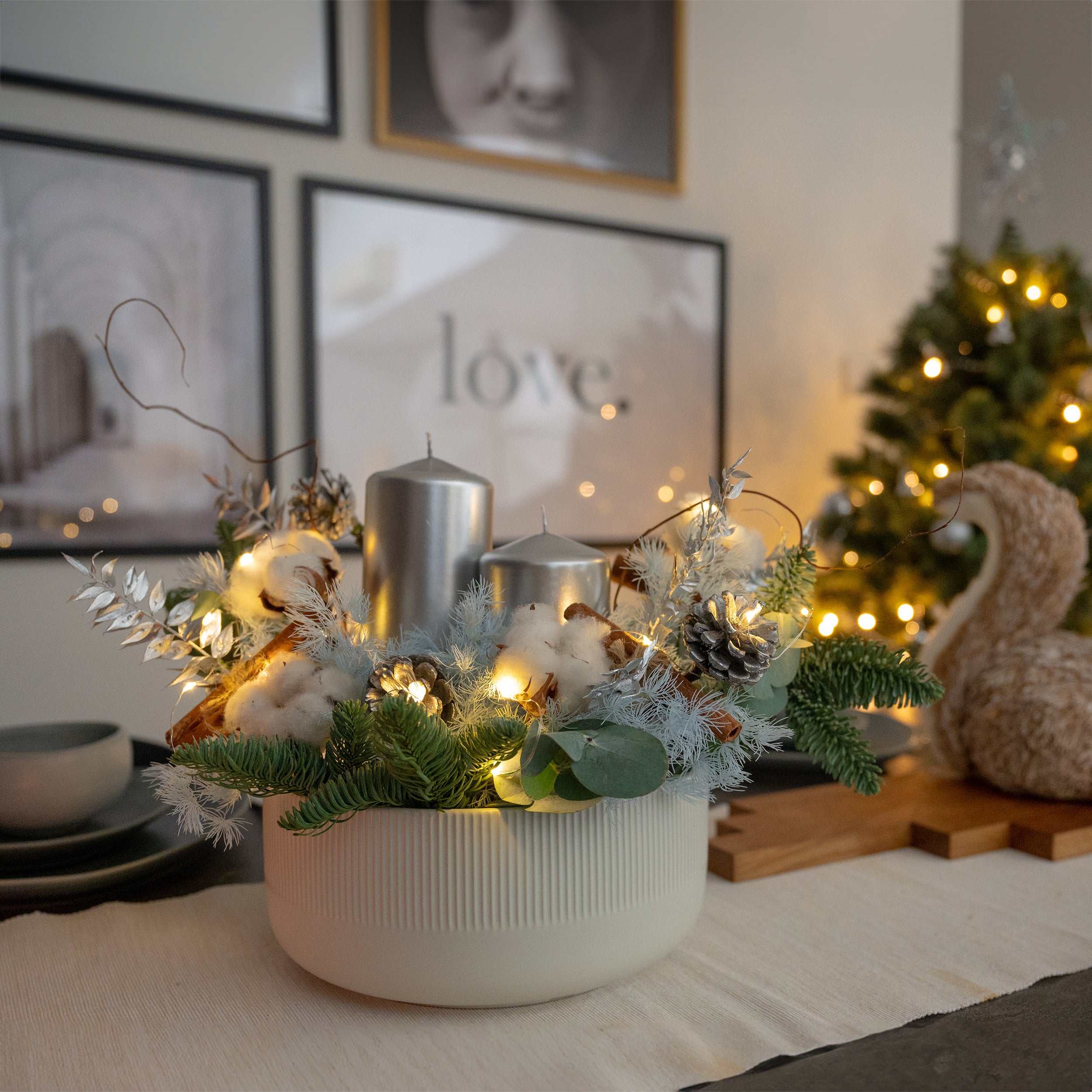 Magical Christmas Double Candle Centrepiece