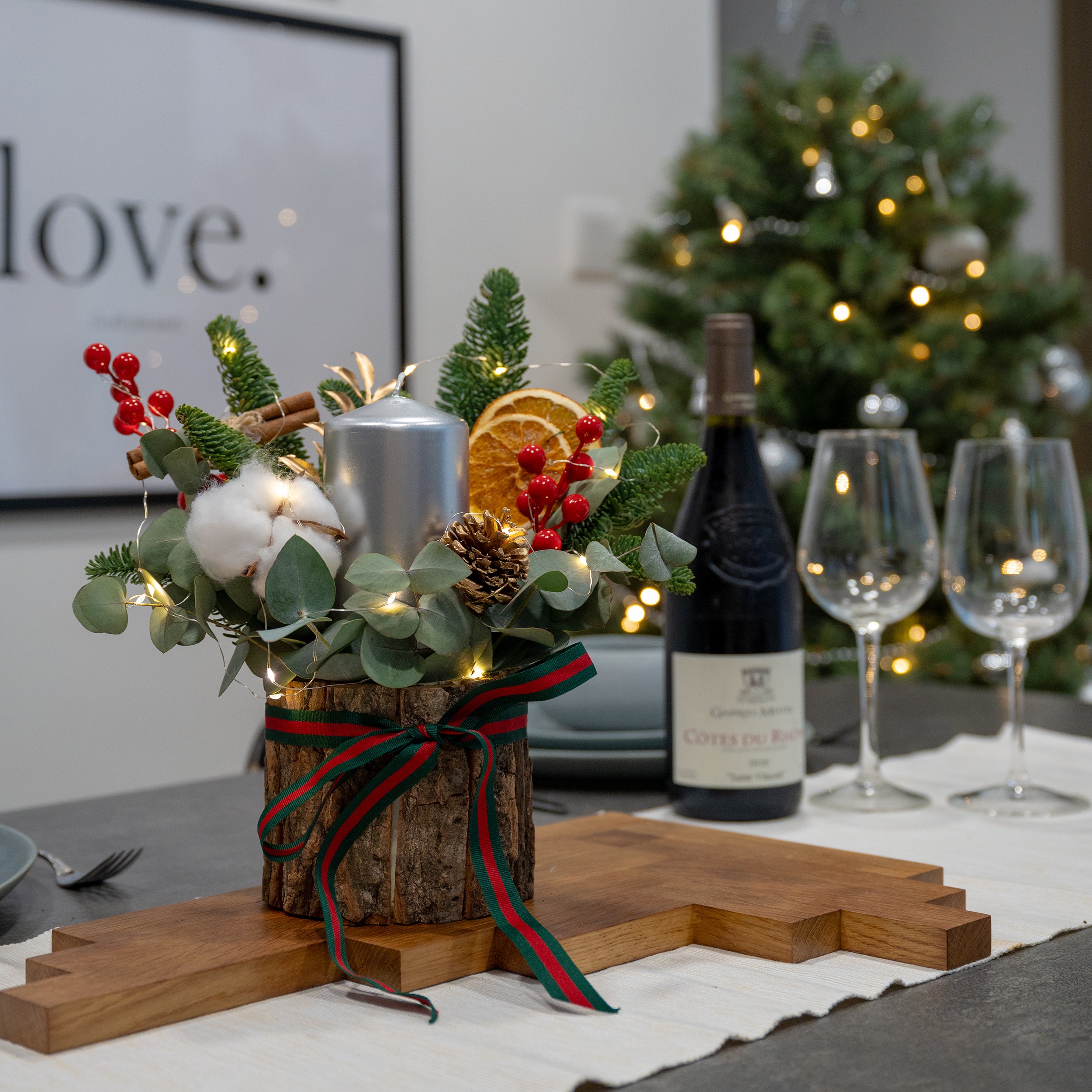 Holly Christmas Candle Centrepiece