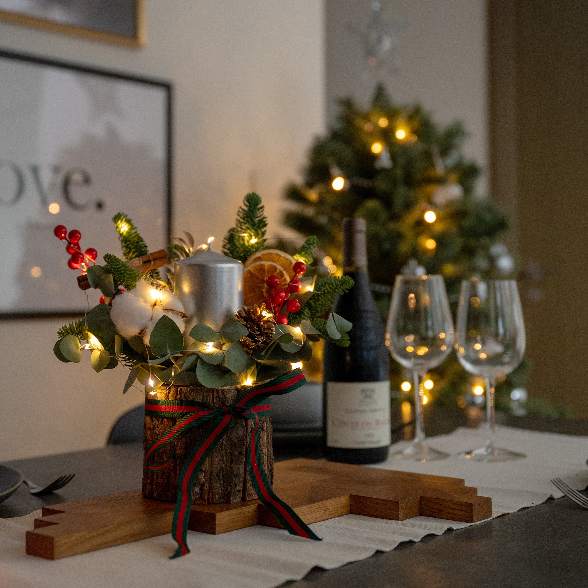 Holly Christmas Candle Centrepiece