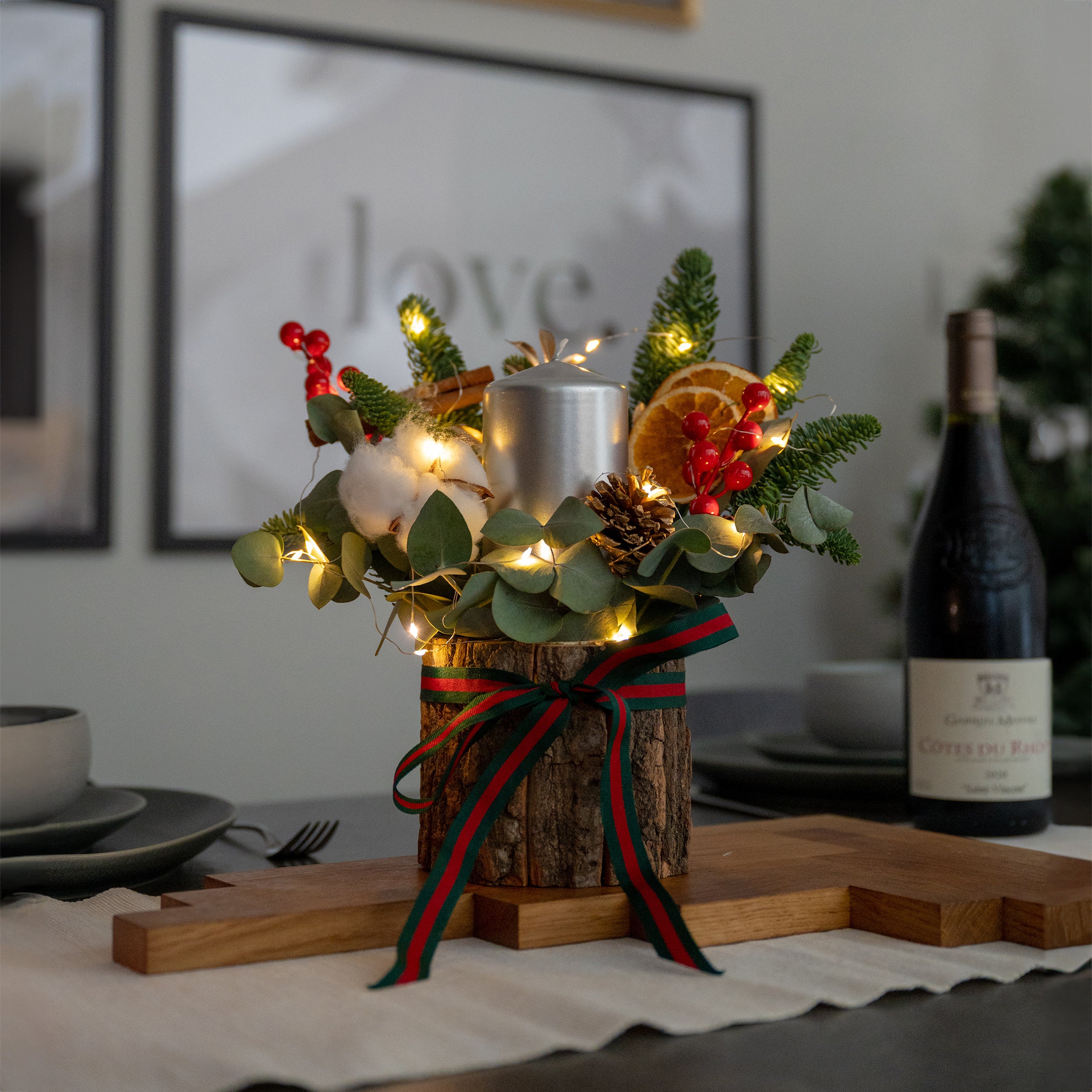 Holly Christmas Candle Centrepiece