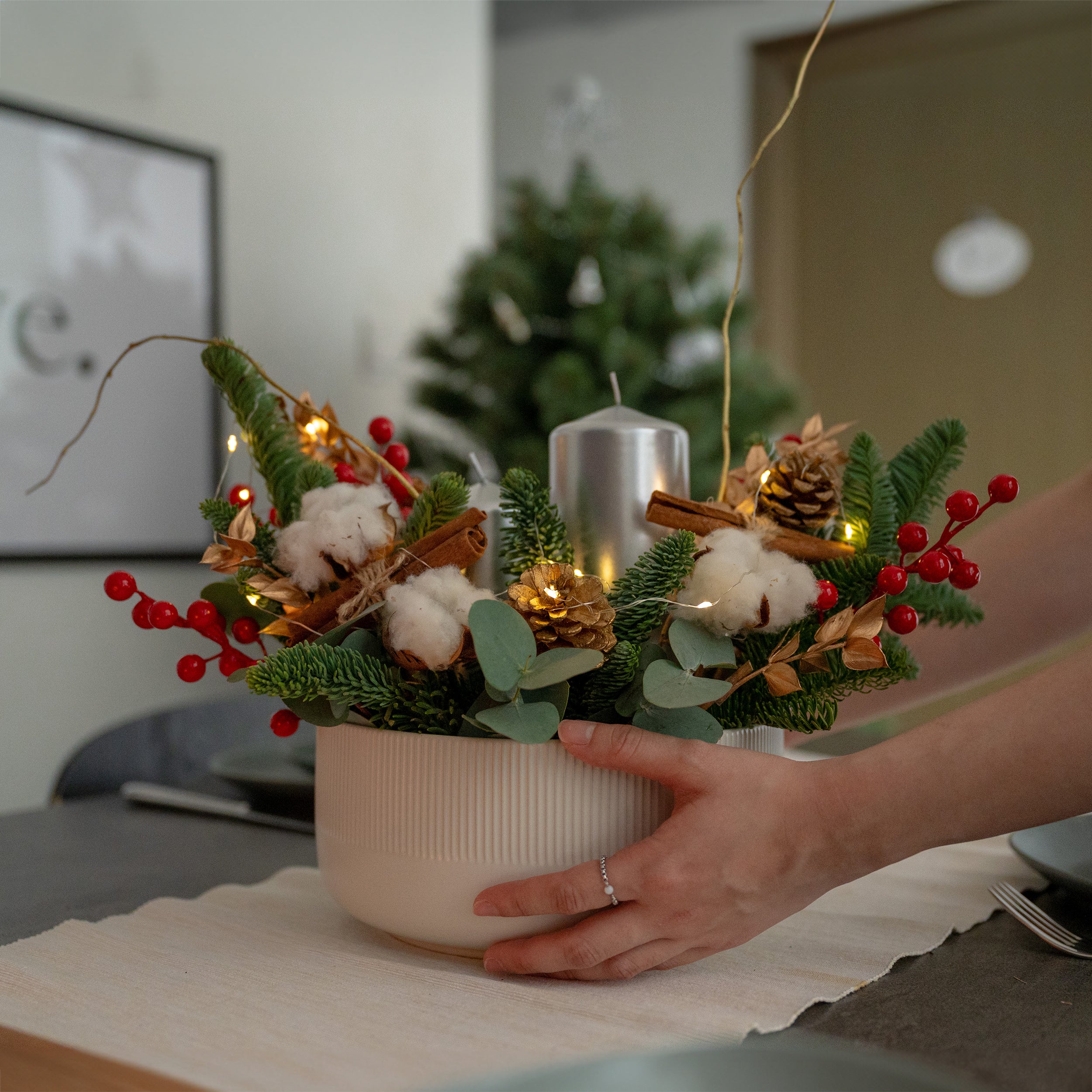 Magical Christmas Double Candle Centrepiece