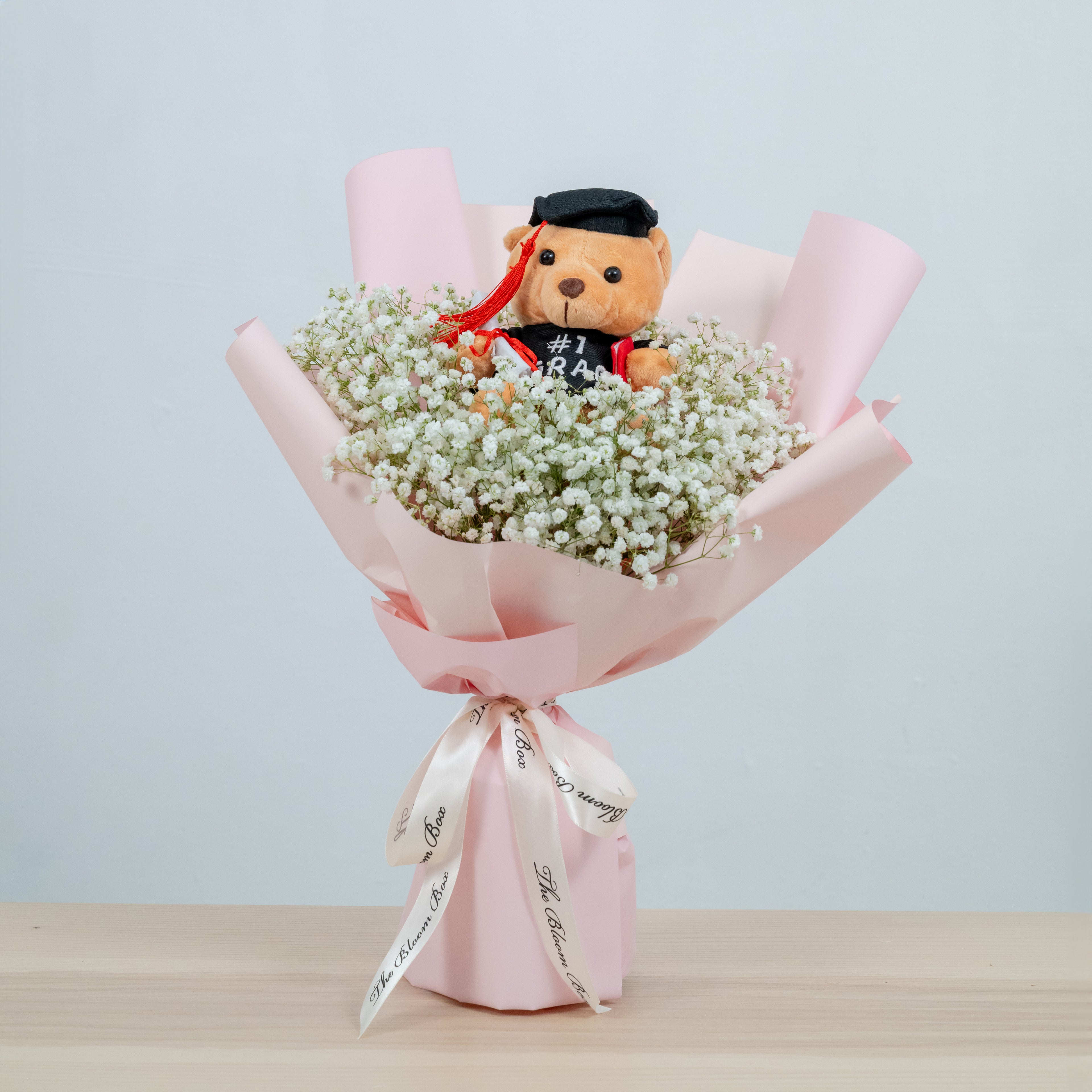 large baby breath graduation bear bouquet