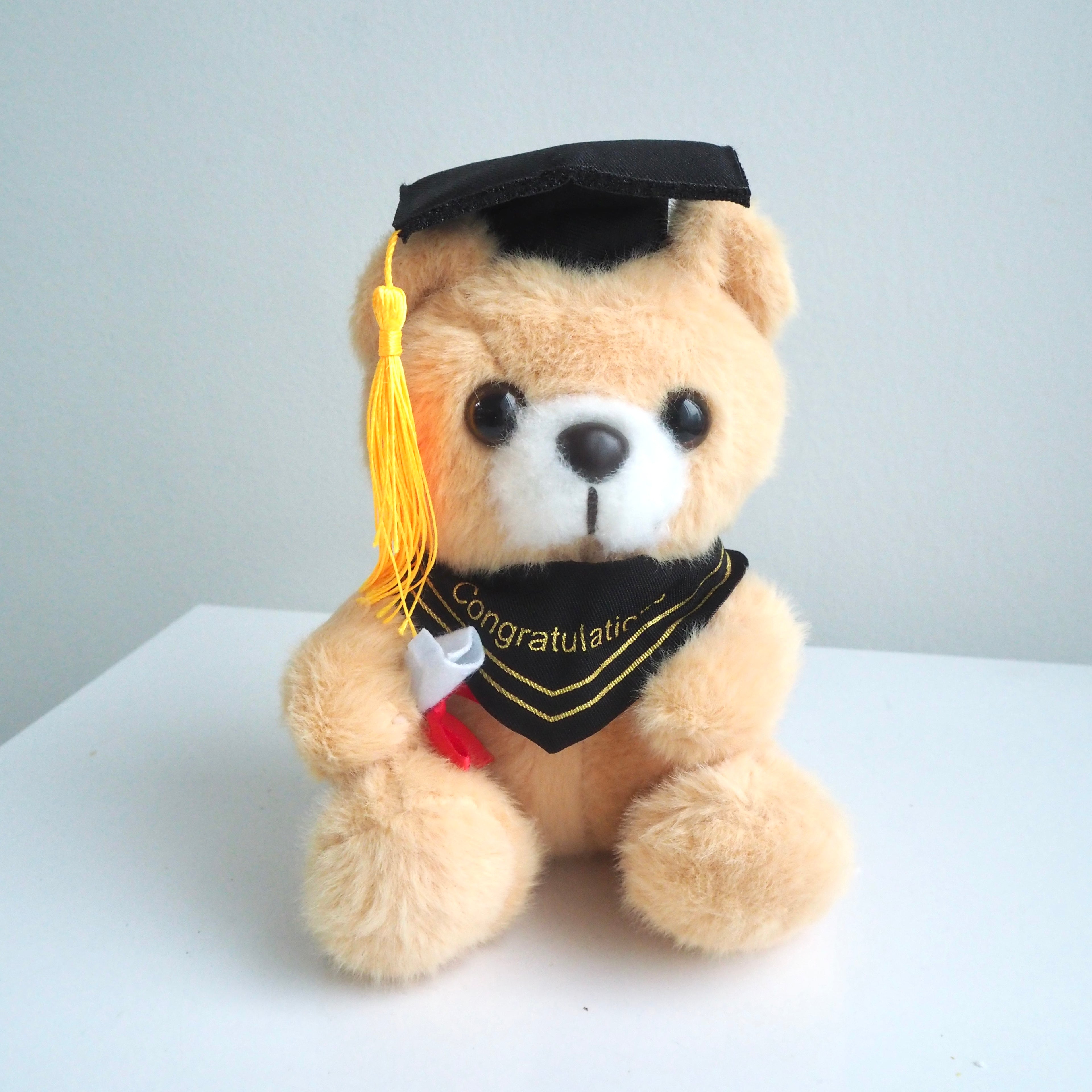 graduation teddy bear in cream with hat