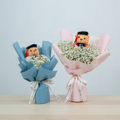 graduation bear baby breath bouquet