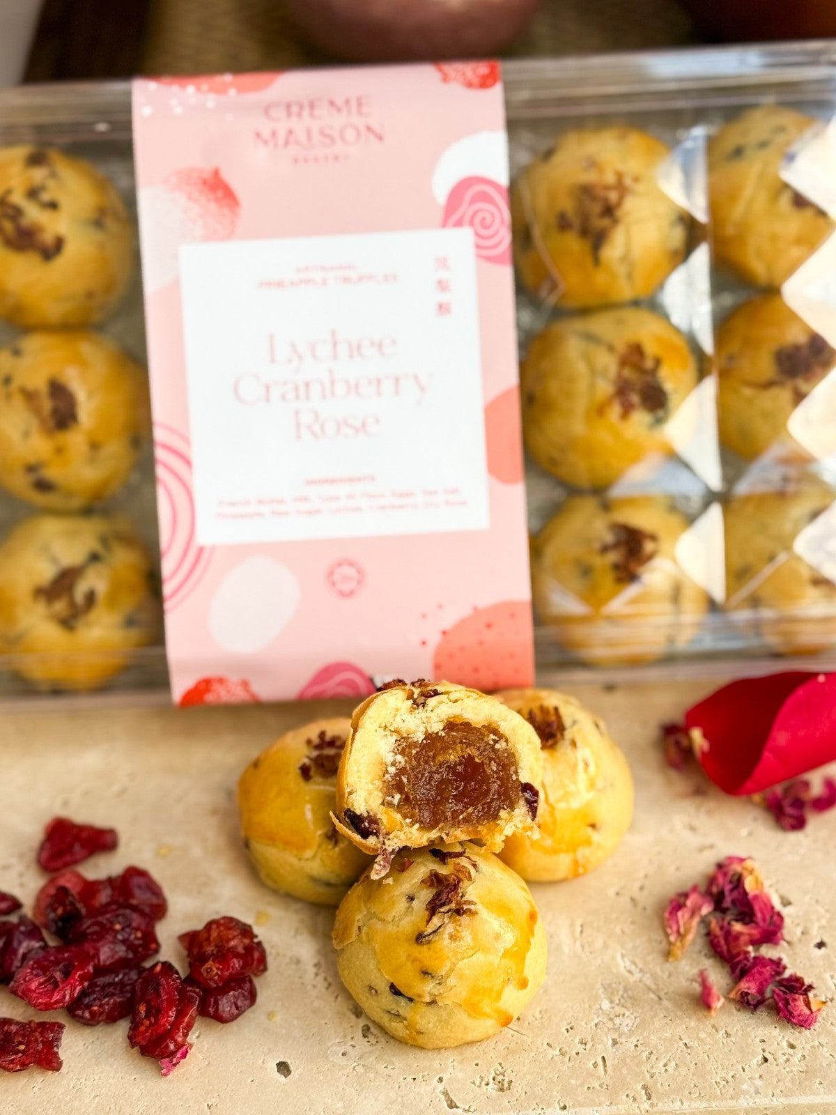 Creme Maison Bakery Lychee Rose Cranberry Pineapple Tart Truffles 黄梨挞