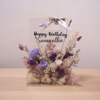 preserved flowers in acrylic transparent box