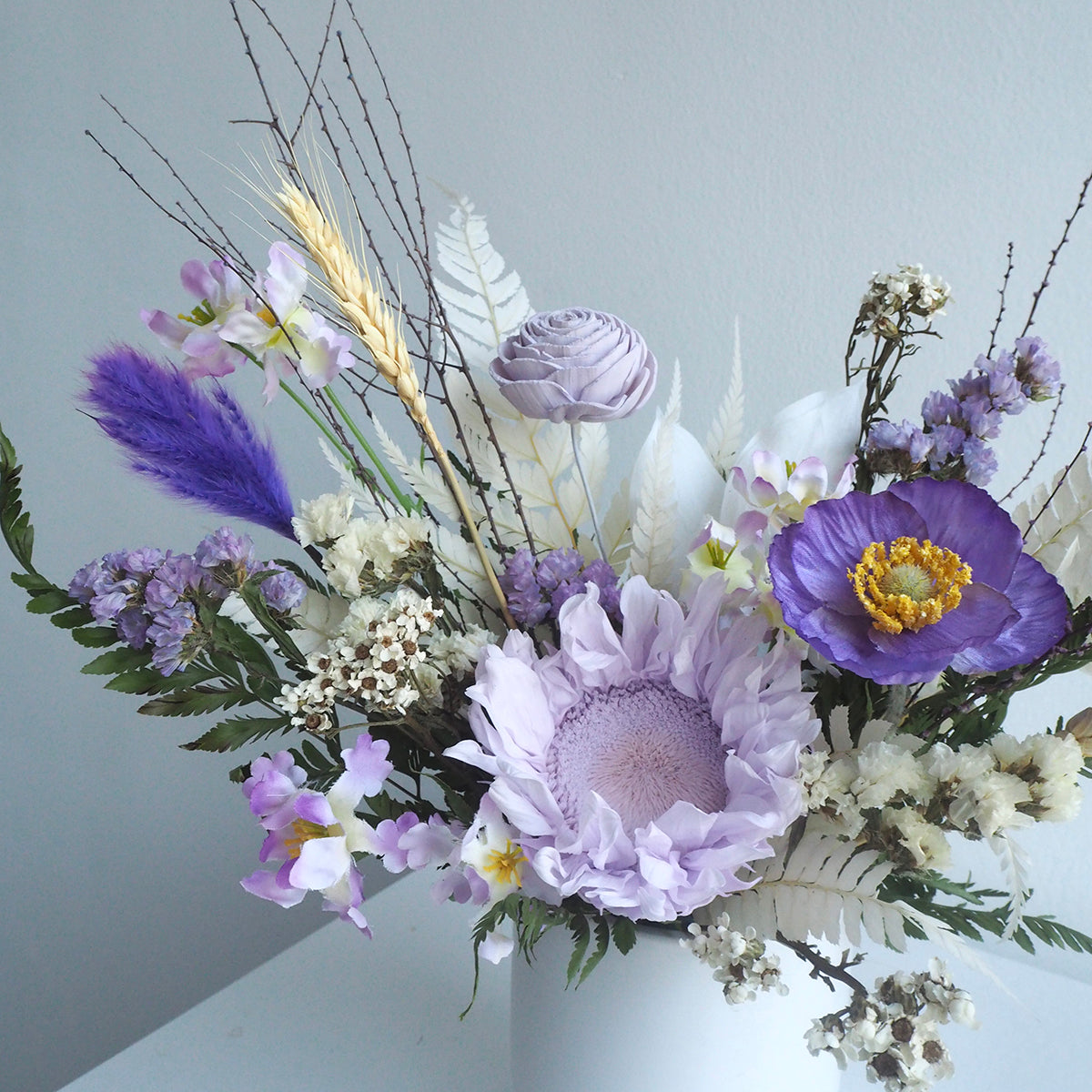 Close up of preserved sunflower flower arrangement for same day delivery in Singapore 
