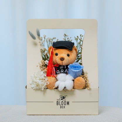 graduation bear in blue bloom box