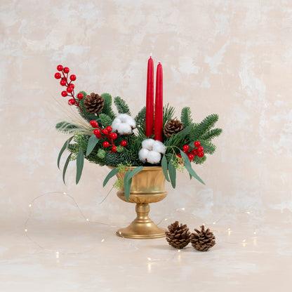 Holly Christmas Candle Centrepiece