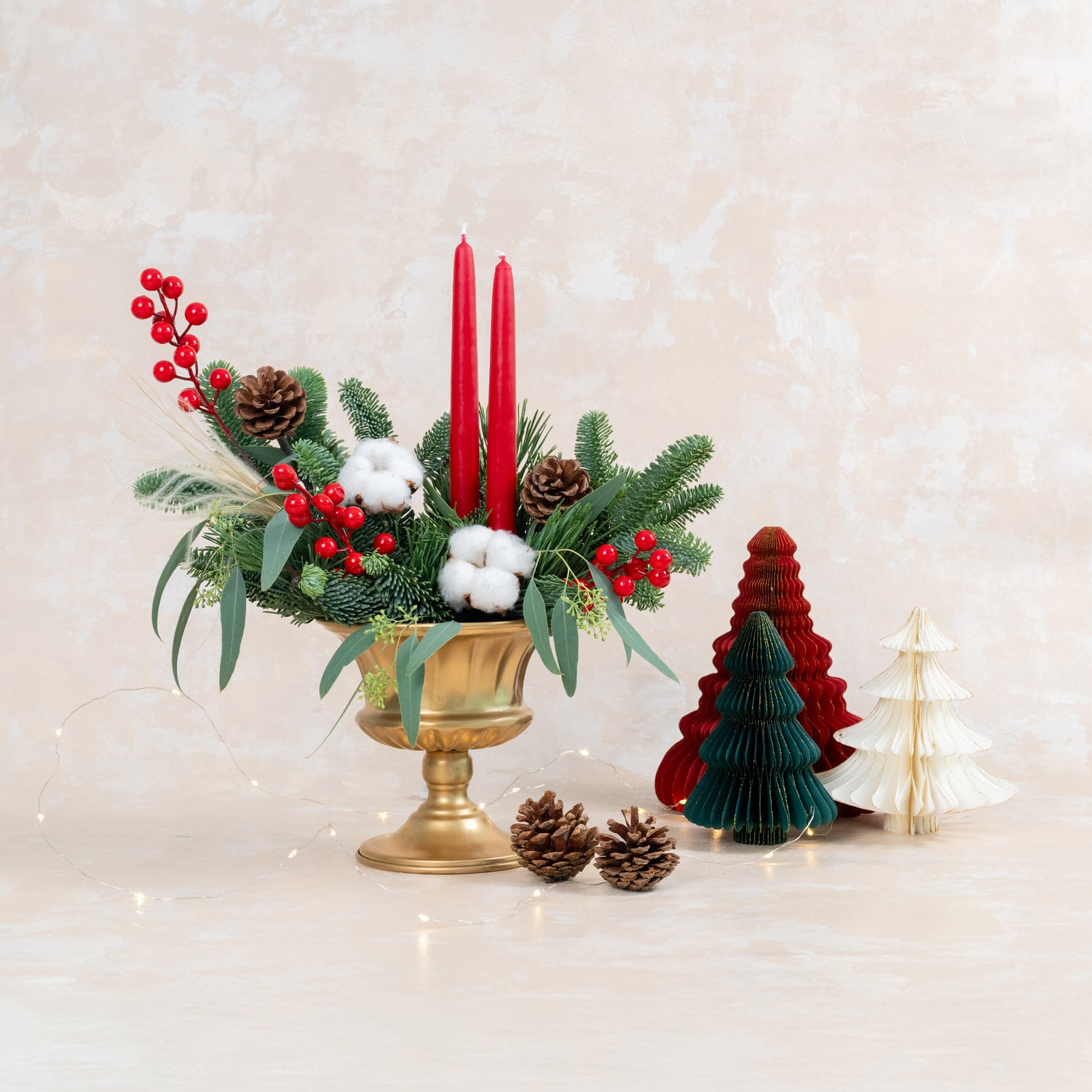 Holly Christmas Candle Centrepiece