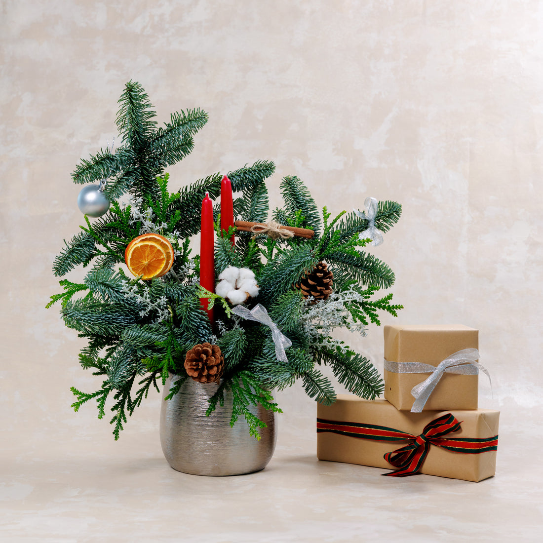 Holly Christmas Candle Centrepiece