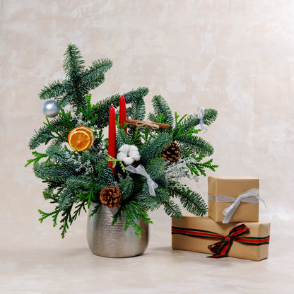 Holly Christmas Candle Centrepiece