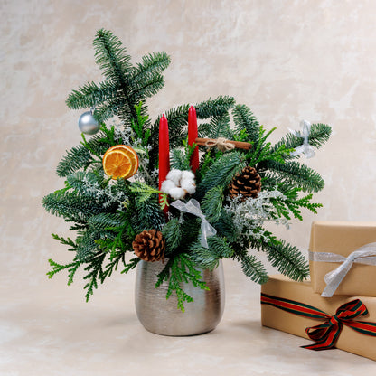 Holly Christmas Candle Centrepiece