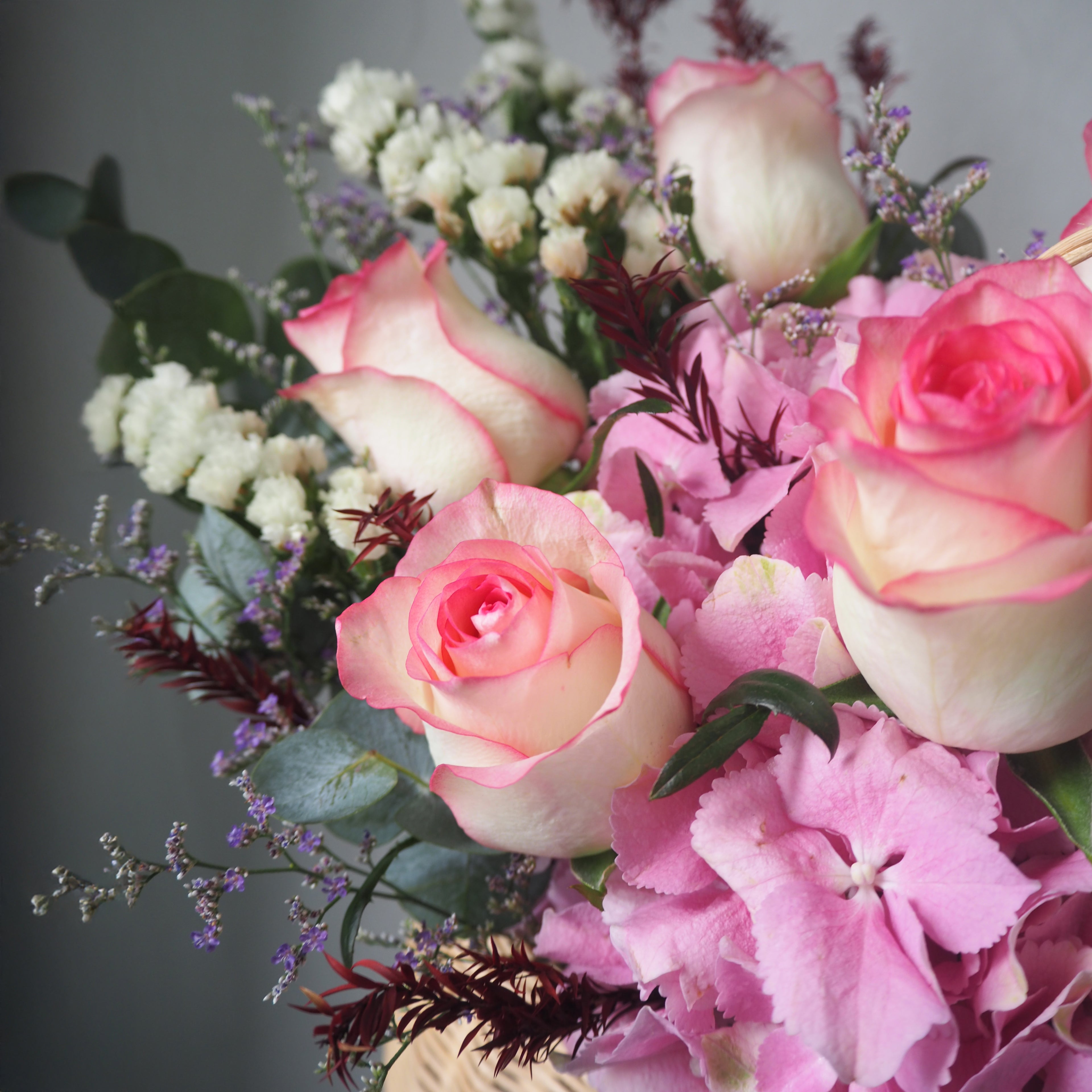 Taffy Hydrangea Rose Flower Basket